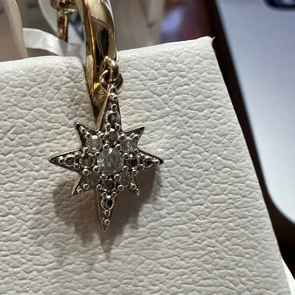 EFFY ENY 14K Goldplated SS & 0.09 TCW Diamond North Star Drop Earrings NWT - Picture 7 of 10